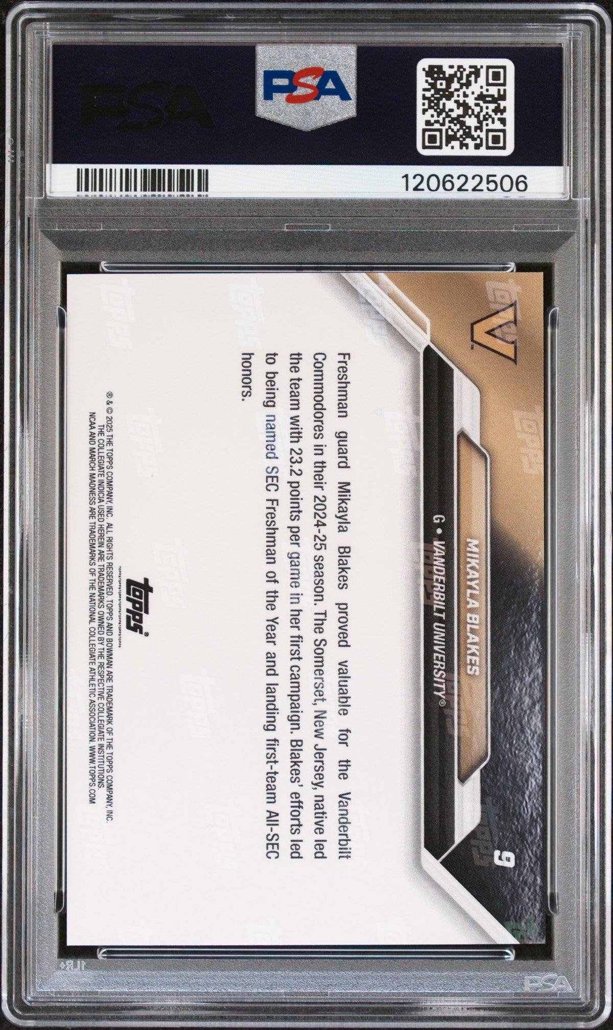 Graded 2025 Topps Bowman U Now Mikayla Blakes #9 March Madness Rookie RC Basketball Card PSA 10 Gem Mint