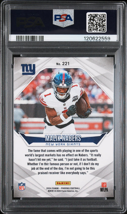 Graded 2024 Panini Phoenix Malik Nabers #221 Rookie RC Football Card PSA 6 Excellent