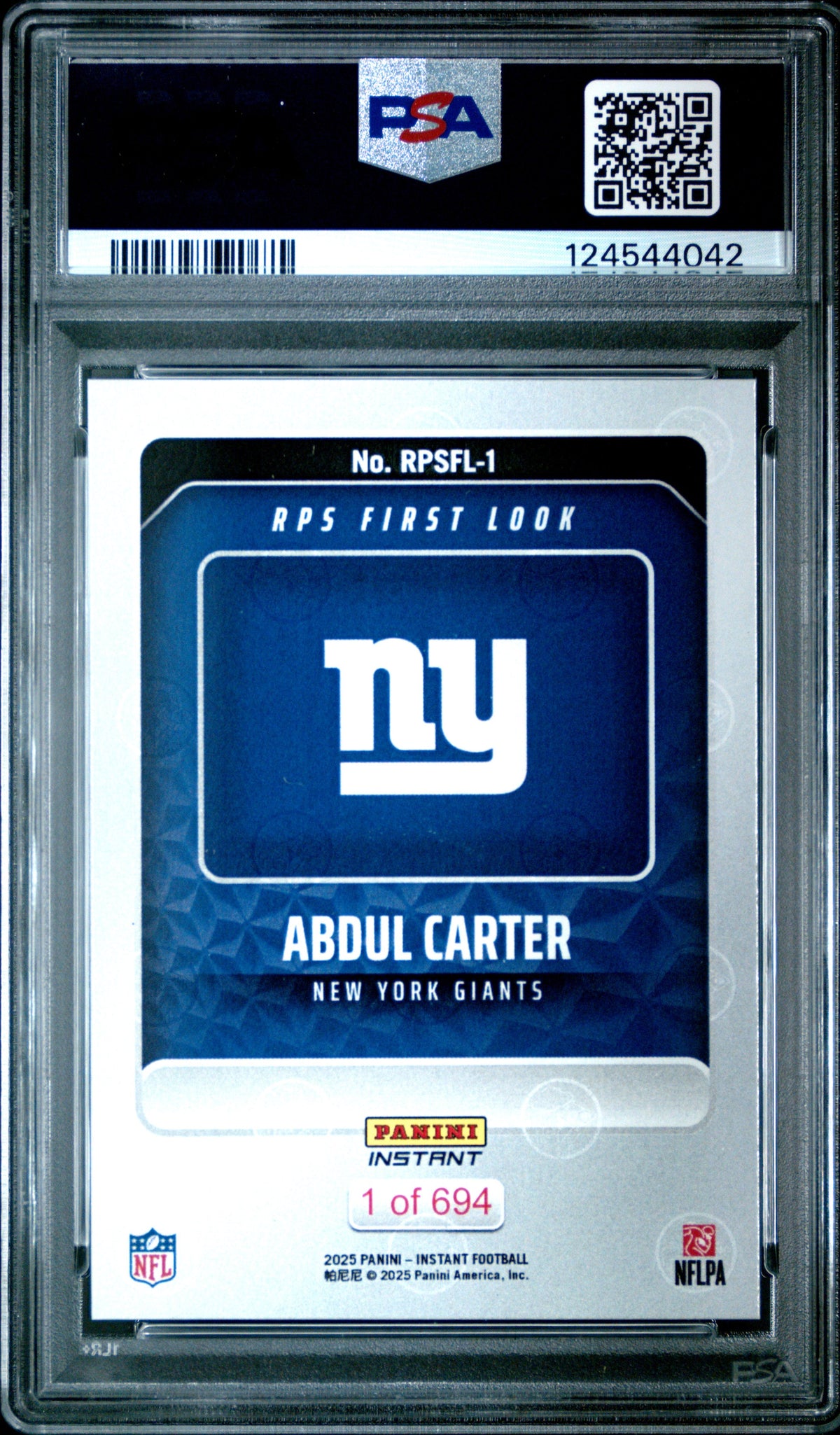 Graded 2025 Panini Instant Abdul Carter #RPSFL1 RPS First Look Rookie RC Football Card PSA 8 Near Mint