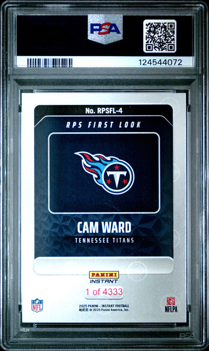 Graded 2025 Panini Instant Cam Ward #RPSFL4 RPS First Look Rookie RC Football Card PSA 8 Near Mint