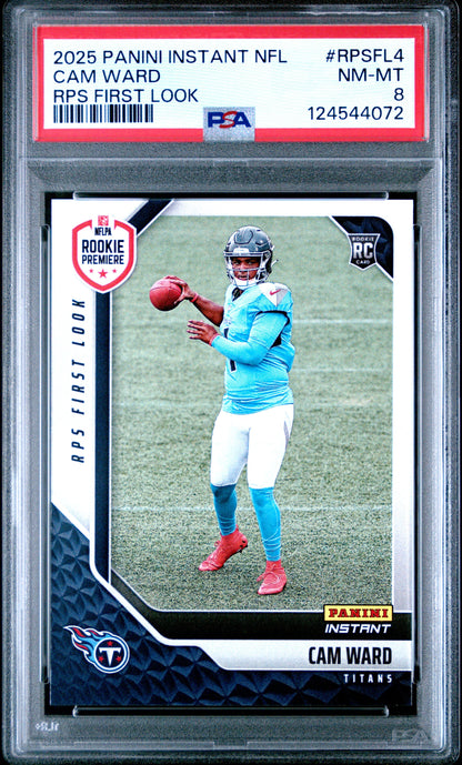 Graded 2025 Panini Instant Cam Ward #RPSFL4 RPS First Look Rookie RC Football Card PSA 8 Near Mint