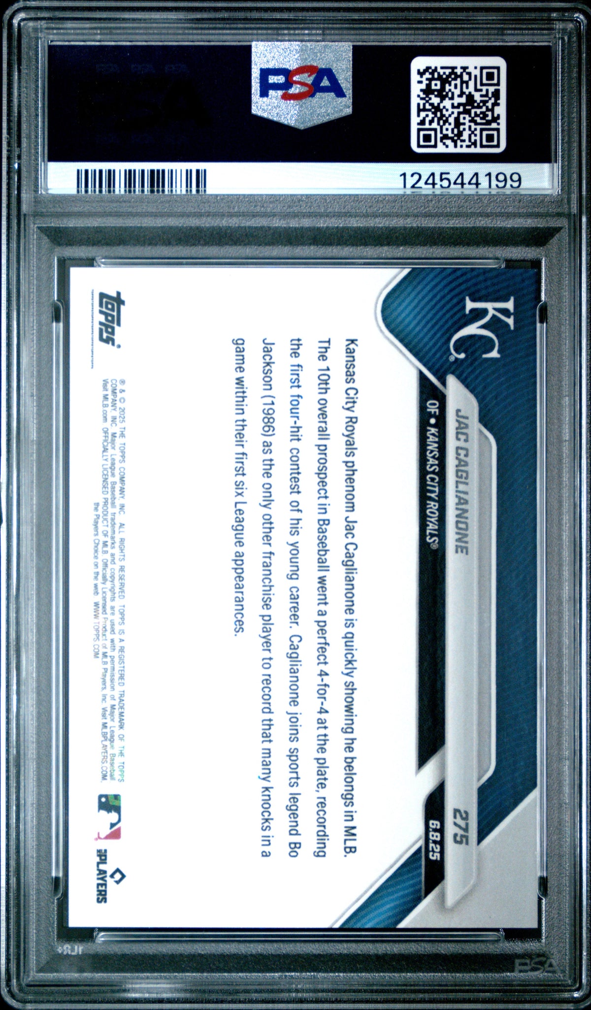 Graded 2025 Topps Now Jac Caglianone #275 Rookie RC Baseball Card PSA 10 Gem Mint