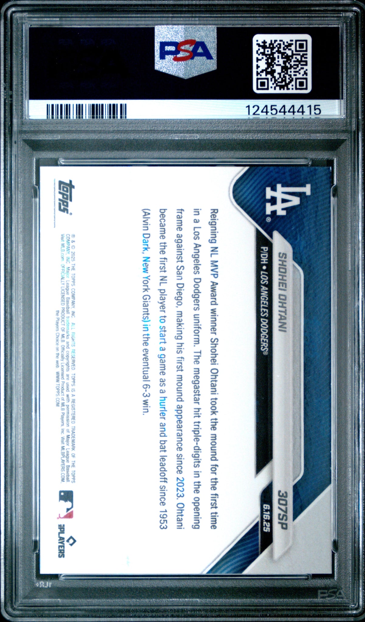 Graded 2025 Topps Now Shohei Ohtani #307SP Baseball Card PSA 10 Gem Mint