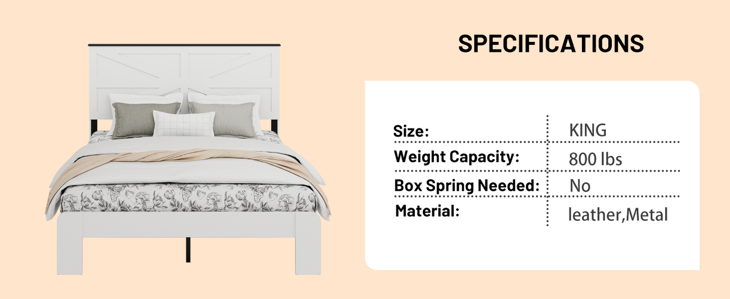 King Wood Platform Bed Frame with Headboard and Storage