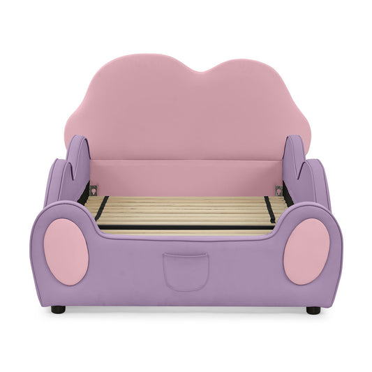 Cute Cloud Shape Bed With Guardrails Cartoon Design, Storage Pocket