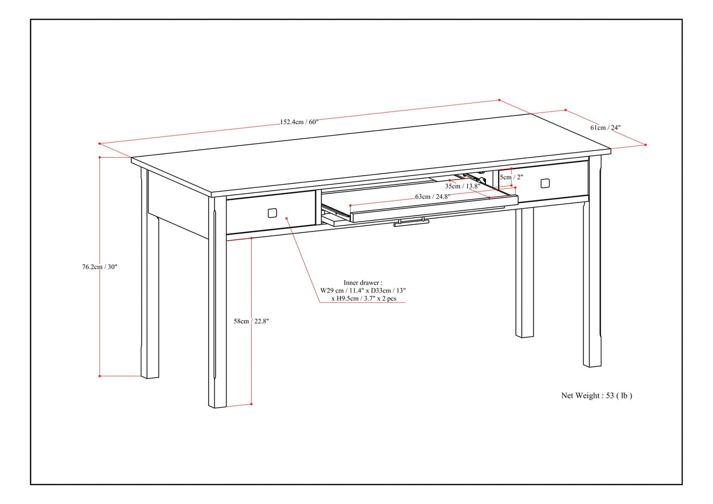 Avalon - Large Desk - Tobacco Brown