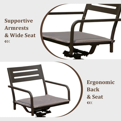 Set of 2 Powder-Coated Steel 360° Swivel Outdoor Dining Chairs with All-Weather Cushions