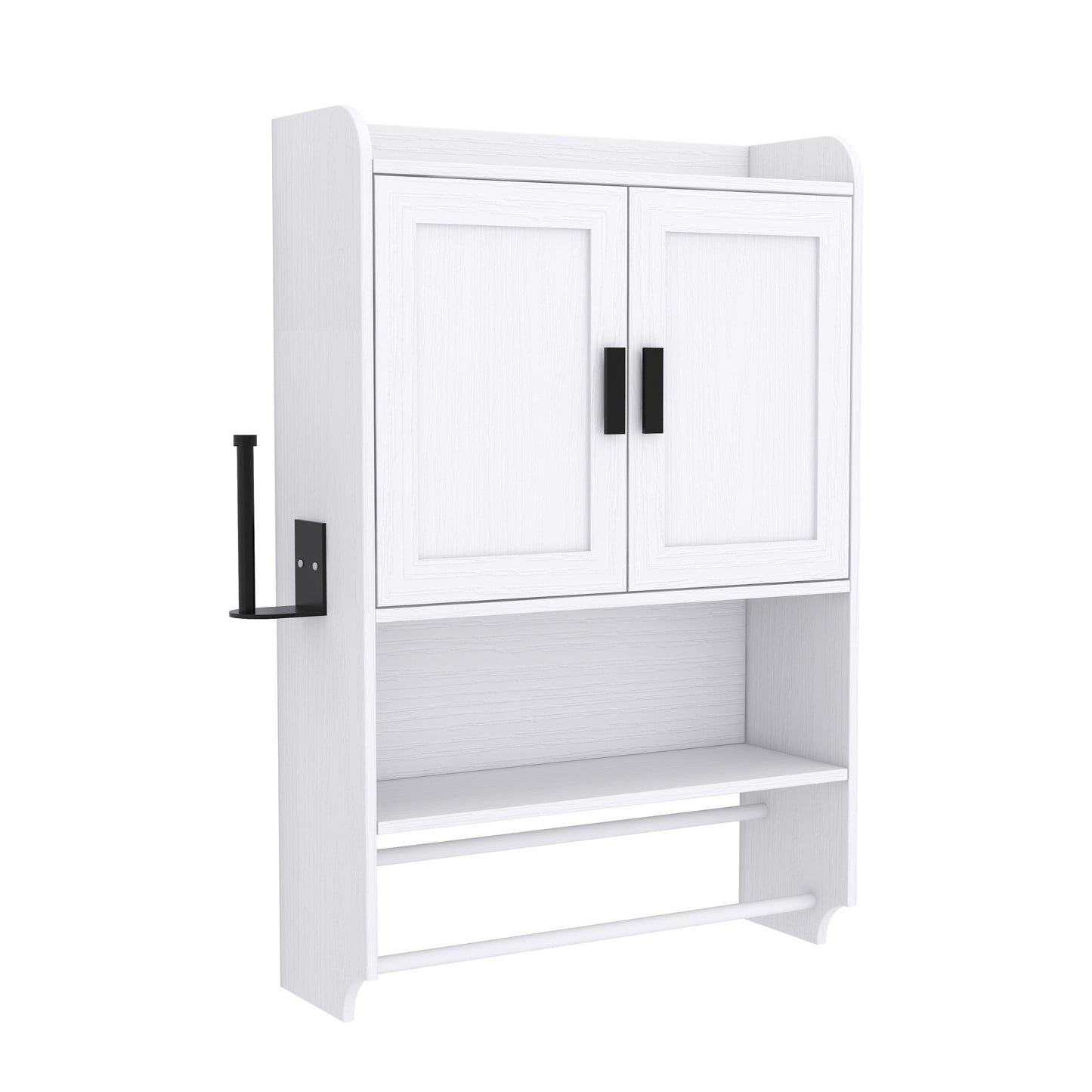 Bathroom Wall Cabinet with Doors, Adjustable Shelf, Towel Bar, and Paper Holder