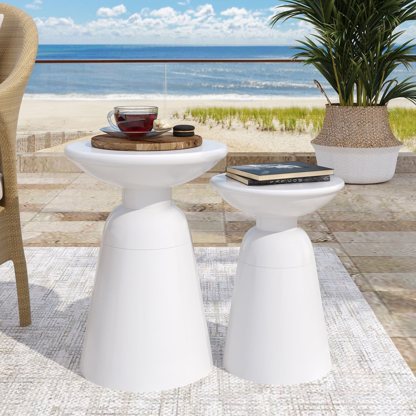 Serenita Outdoor Side Tables With Flared Design (Set of 2)