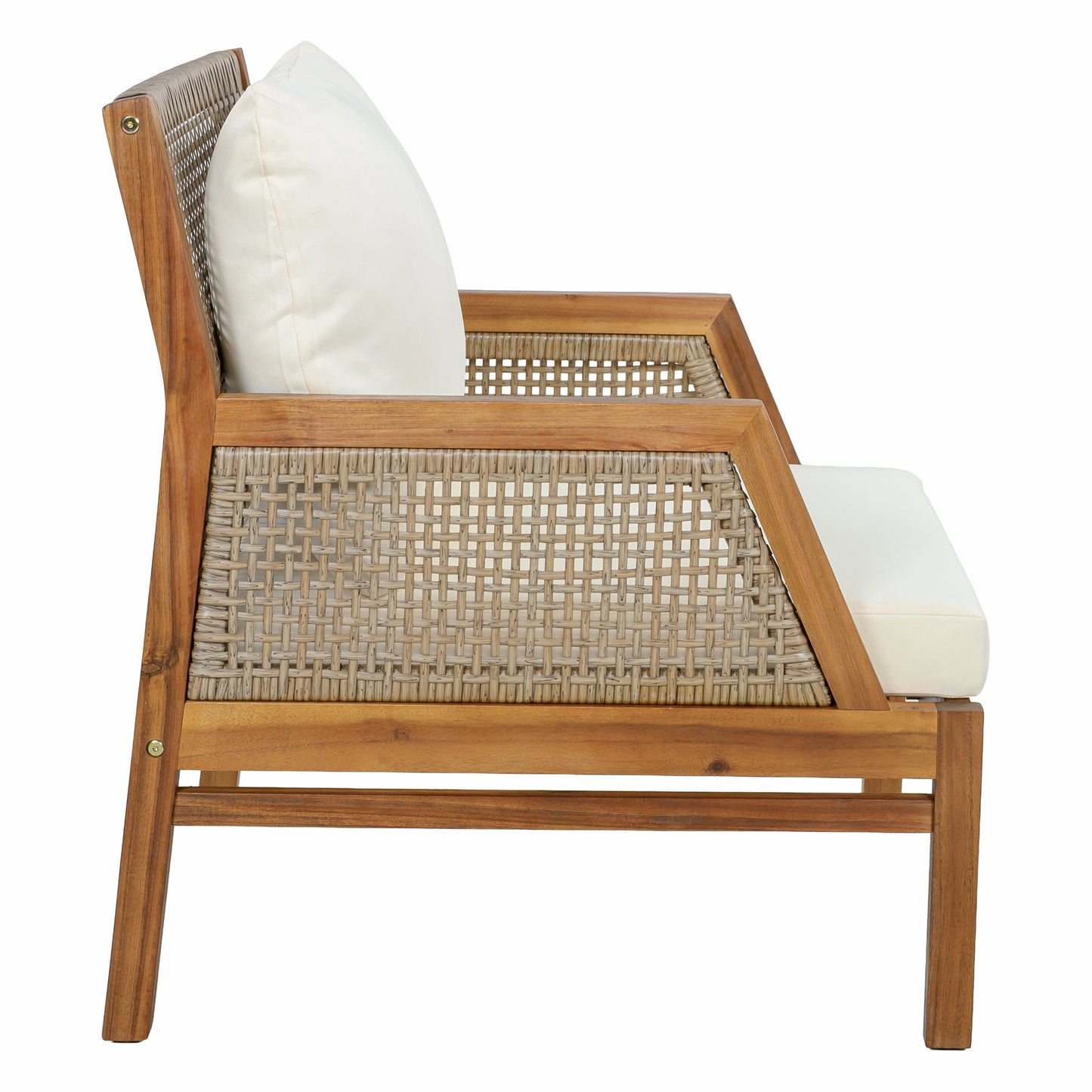 Acacia Wood Patio Furniture Club Chair with Outdoor Wicker