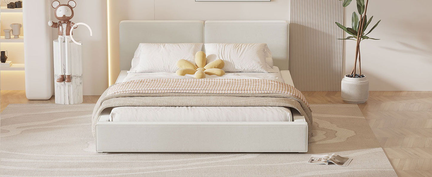 Upholstered Platform Bed, Grounded Bed With Solid Frame