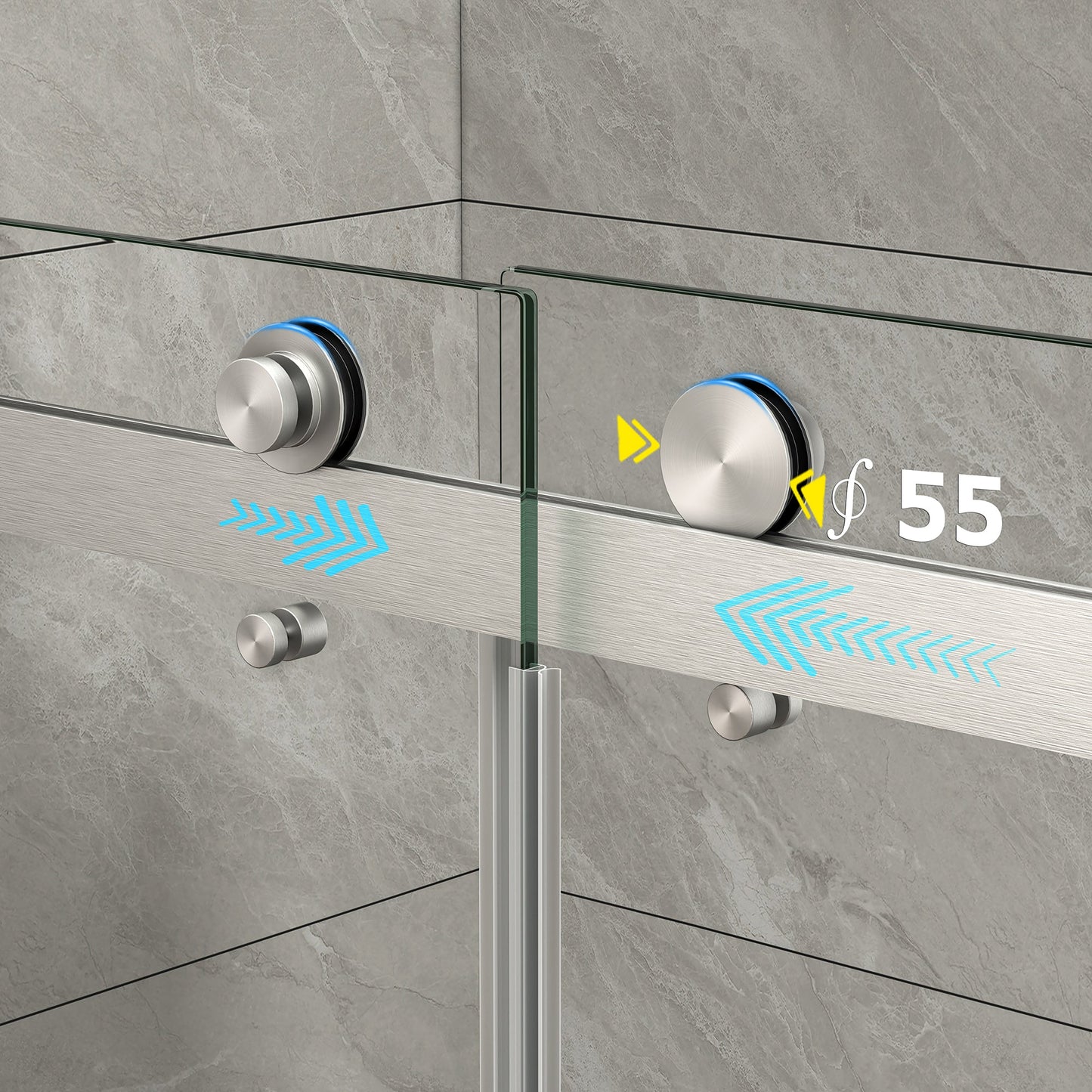 55"-60" W x 76" H Brushed Nickel Reversible Frameless Sliding Shower Door