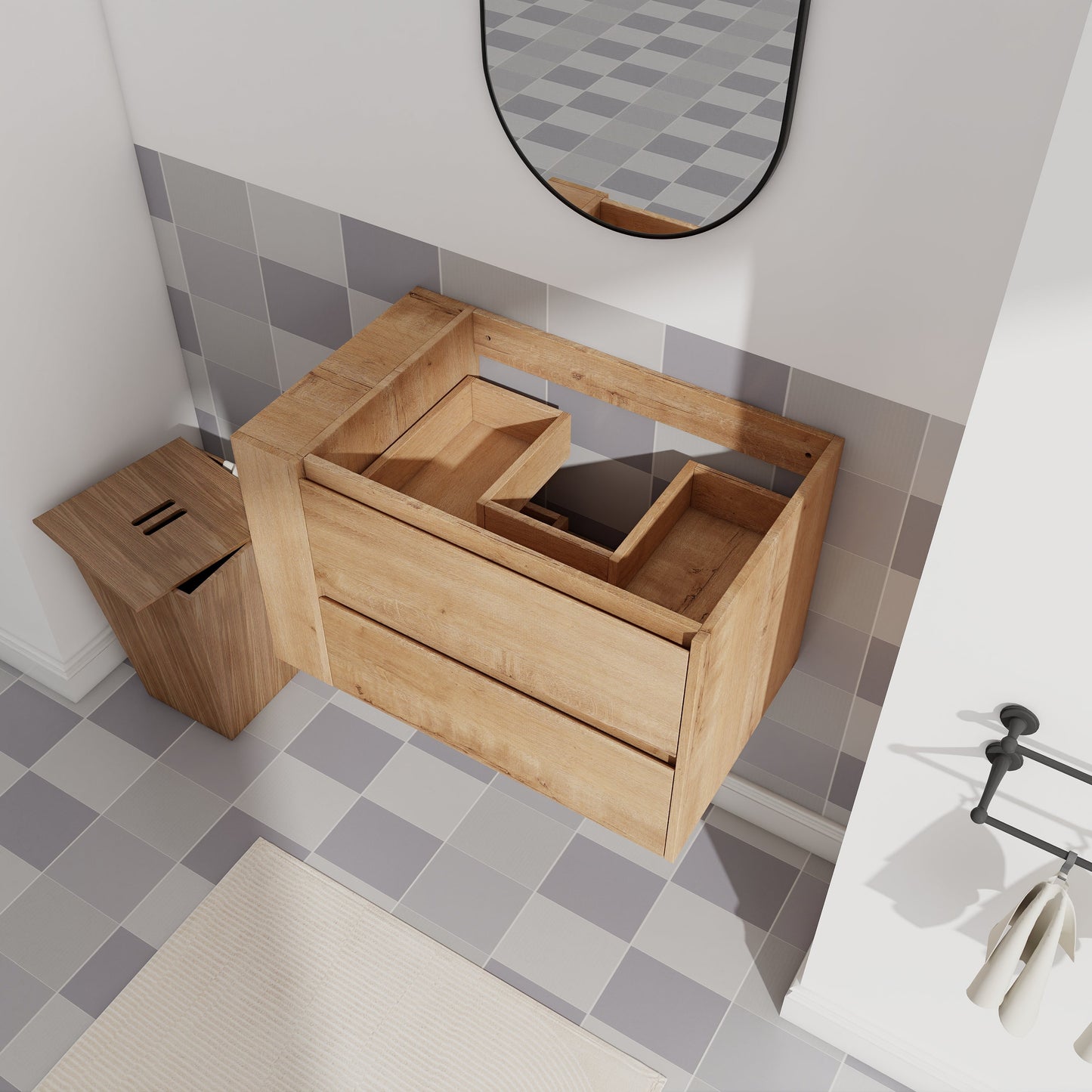 30" Wall Mount Bathroom Vanity with Soft Close Drawer (Without Basin)