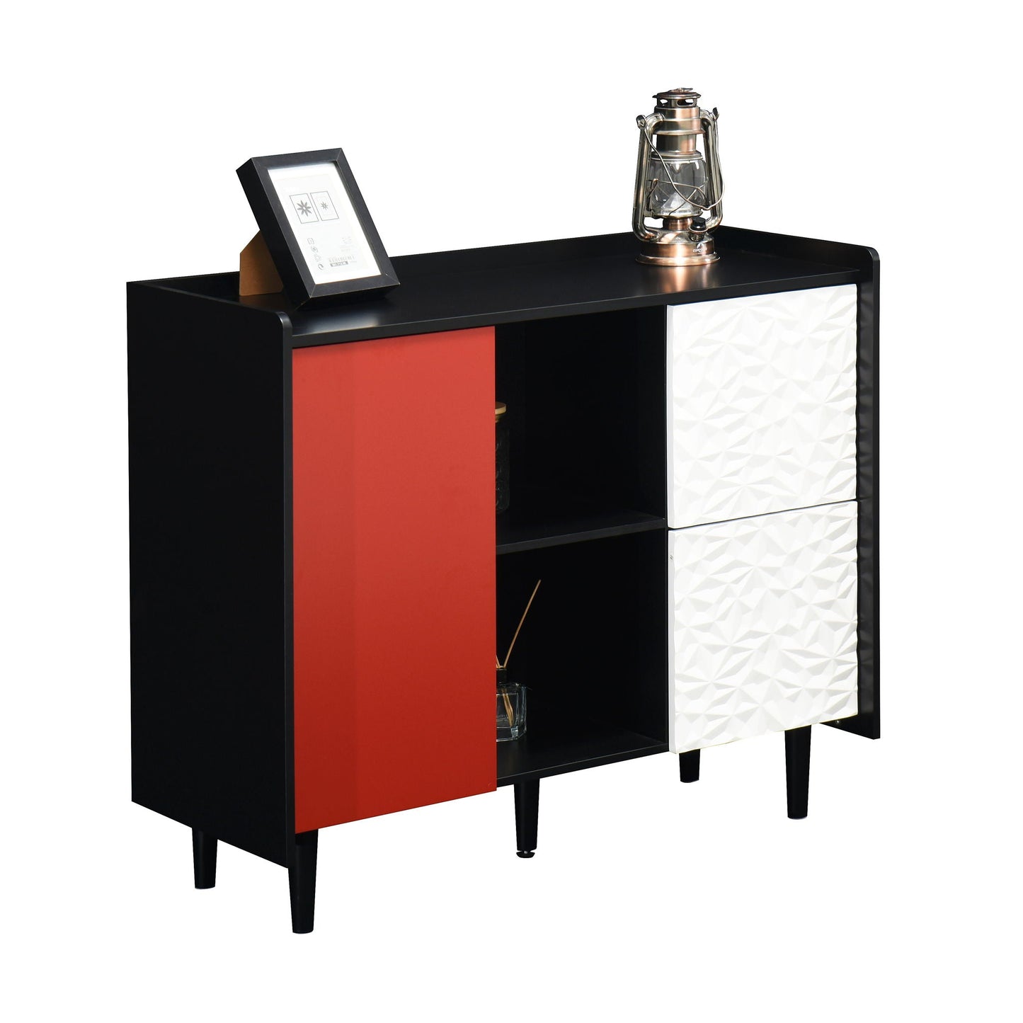 Modern Sideboard Buffet Cabinet With Doors And Unique Panel Styling