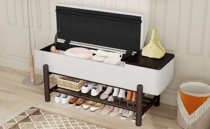 TREXM Farmhouse Upholstered Storage Bench with Hidden Compartment - Espresso