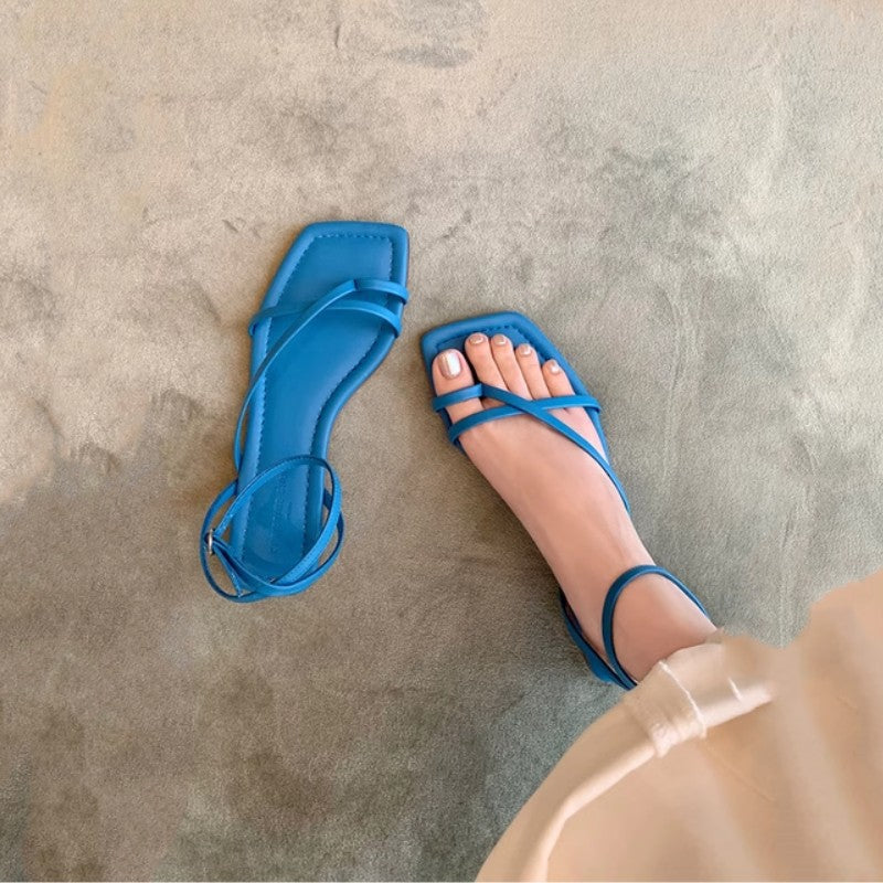 Square-toe Cross-strap Thong-style Flat Sandals