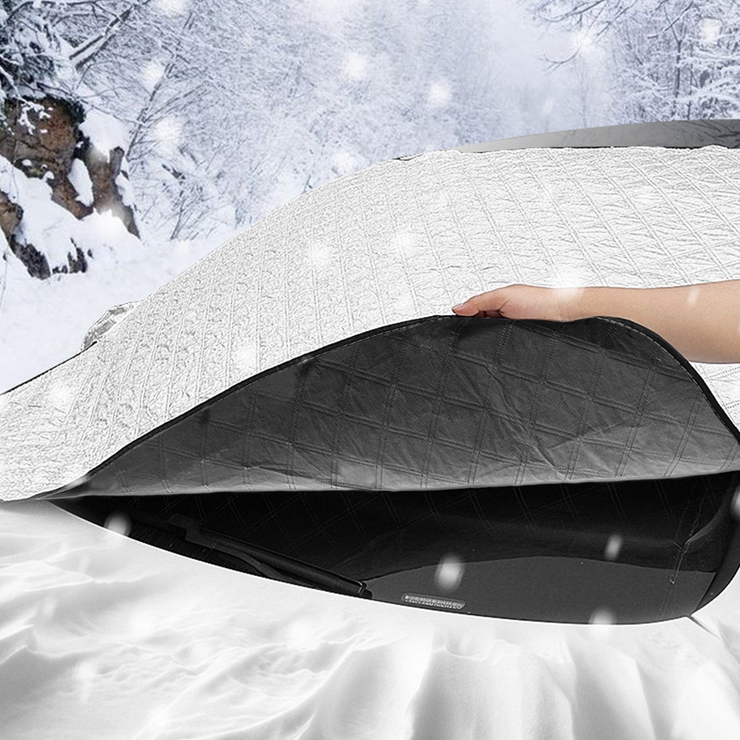 55.9x36.6x0.1in Car Windshield Snow Cover Windshield Protector against Ice Sun Fit for Small Mid SUVs with Anti-theft Flaps