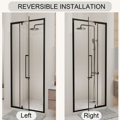 Semi Frameless Pivot Hinged Shower Door, Reversible Design