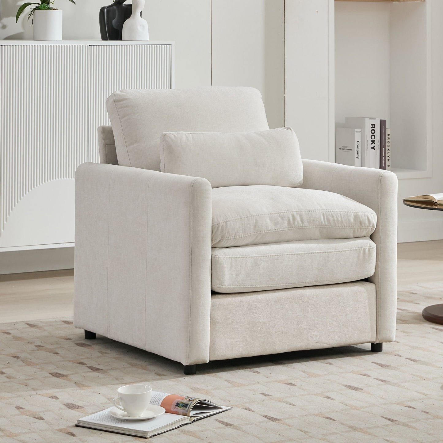 Cozy Upholstered Cushion Armchair For Living Room