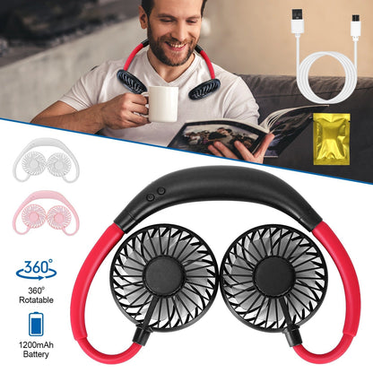 Neck Hanging Fan Hand Free Portable Aromatherapy USB Fans 360¡Rotatable Rechargeable Dual Cooling Fans w/Color Changing Led
