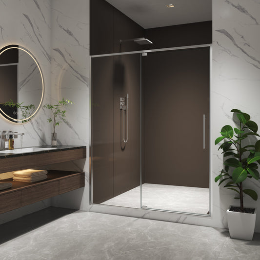 50-54"W x 74"H Pivot Shower Door with 5/16" Tempered Glass - Brushed Nickel Finish