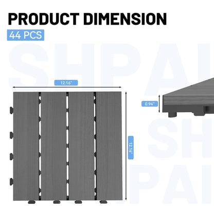 44 Pcs Interlocking Deck Tiles, 12" x 12" HDPE Outdoor Flooring