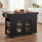 54" Mobile Kitchen Island with Glass Door Storage, Power Outlet & Rolling Cart