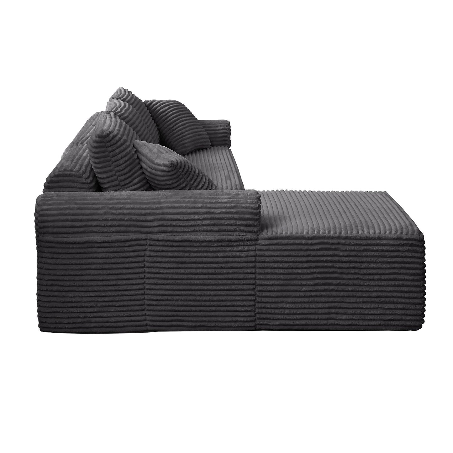 Modular Sectional With Arched Armrests, Includes 3 Back Cushions & 2 Throw Pillows