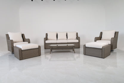 Luxury Rattan Patio Conversation Set – Includes 2 Swivel Chairs, Sofa, Coffee Table, And 2 Ottomans With Premium