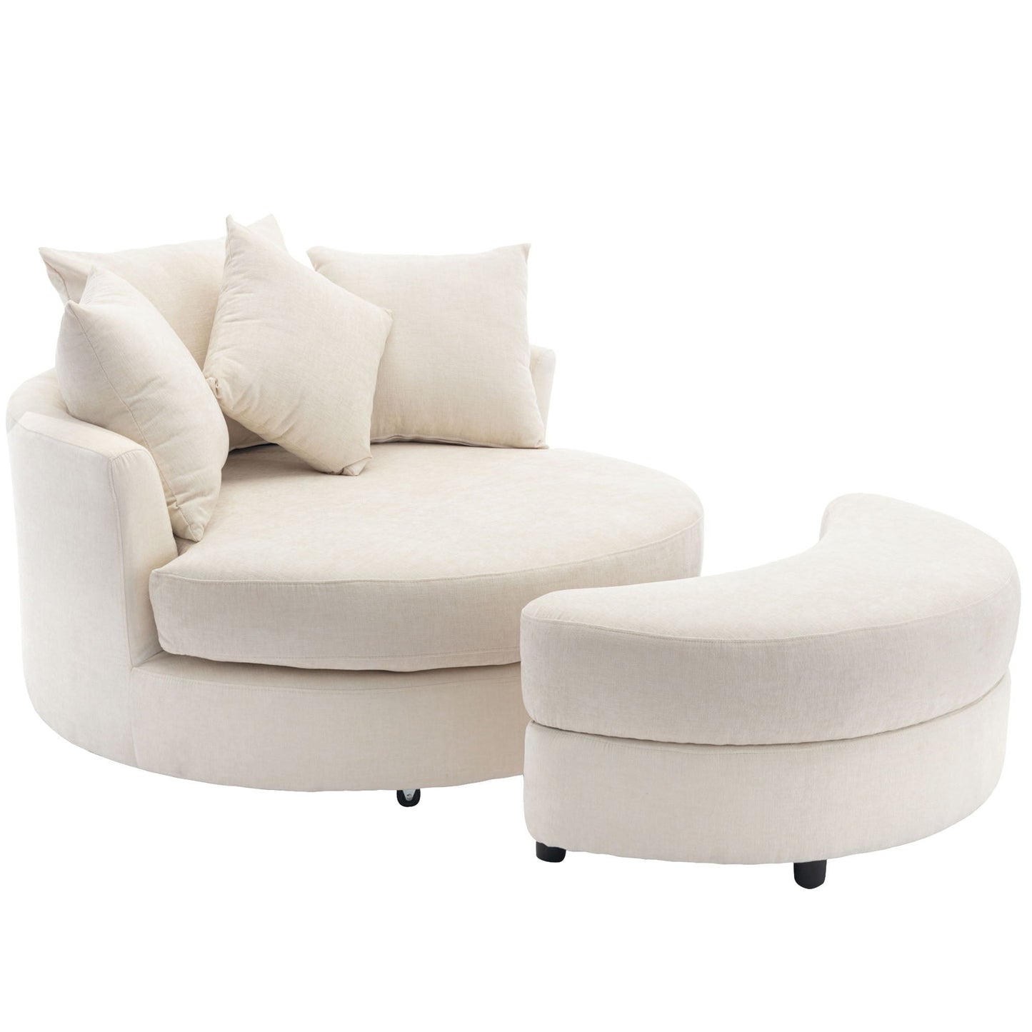 360° Swivel Accent Barrel Chair With Storage Ottoman & 4 Pillows, Modern Leisure Chair Round Accent For Living Room