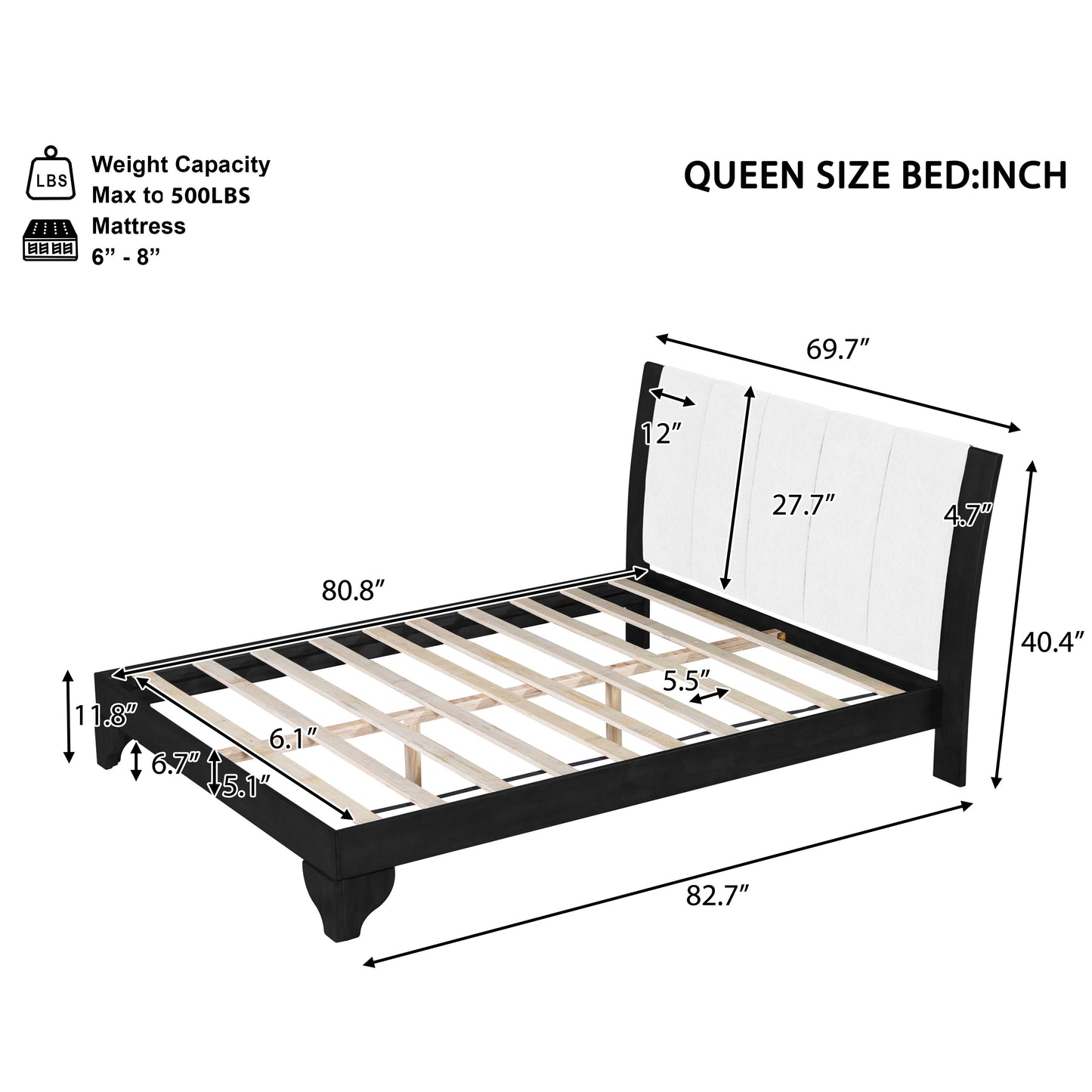Queen Size Bed Frame in Black & White Pine