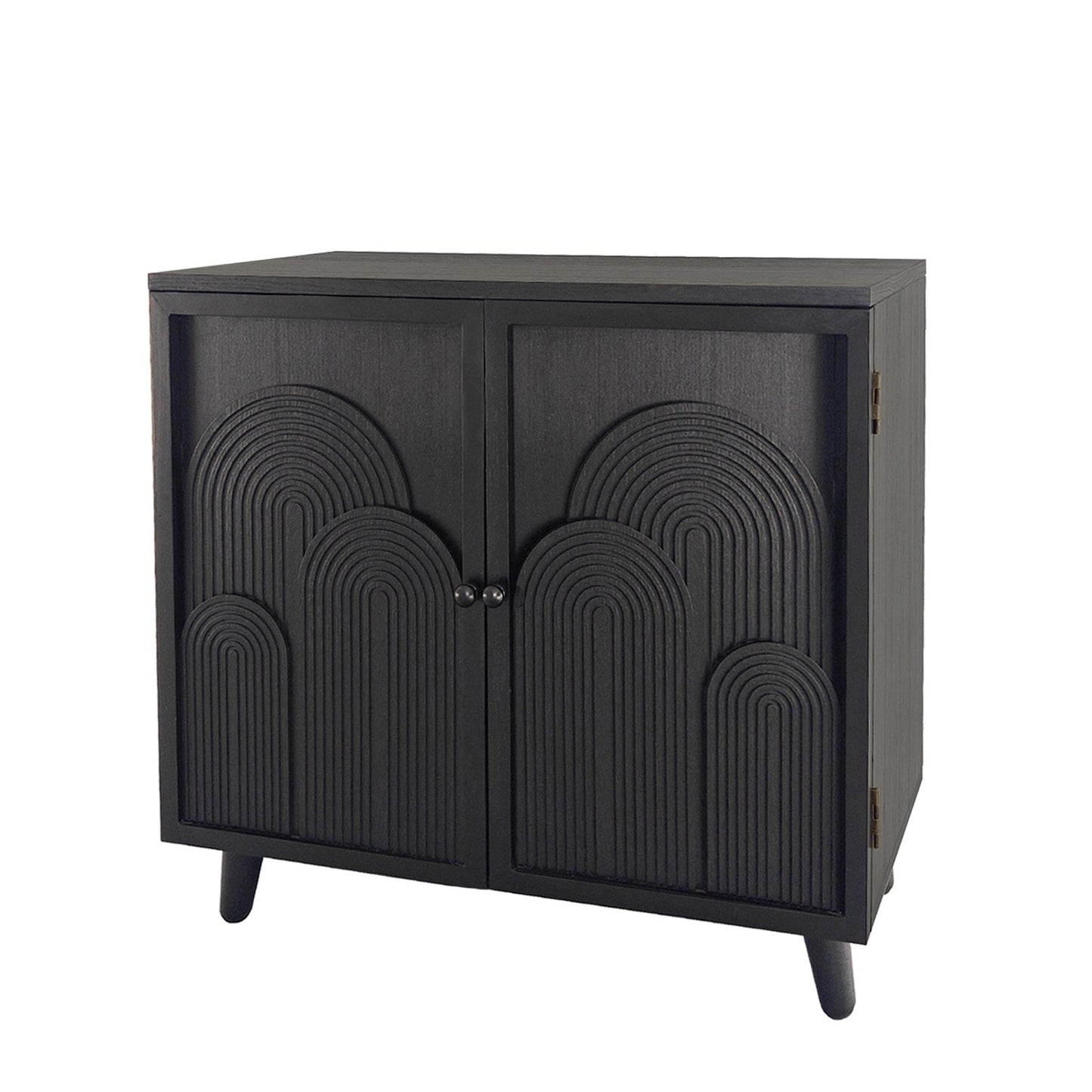 Modern Black Wood Storage Cabinet with Embossed Door