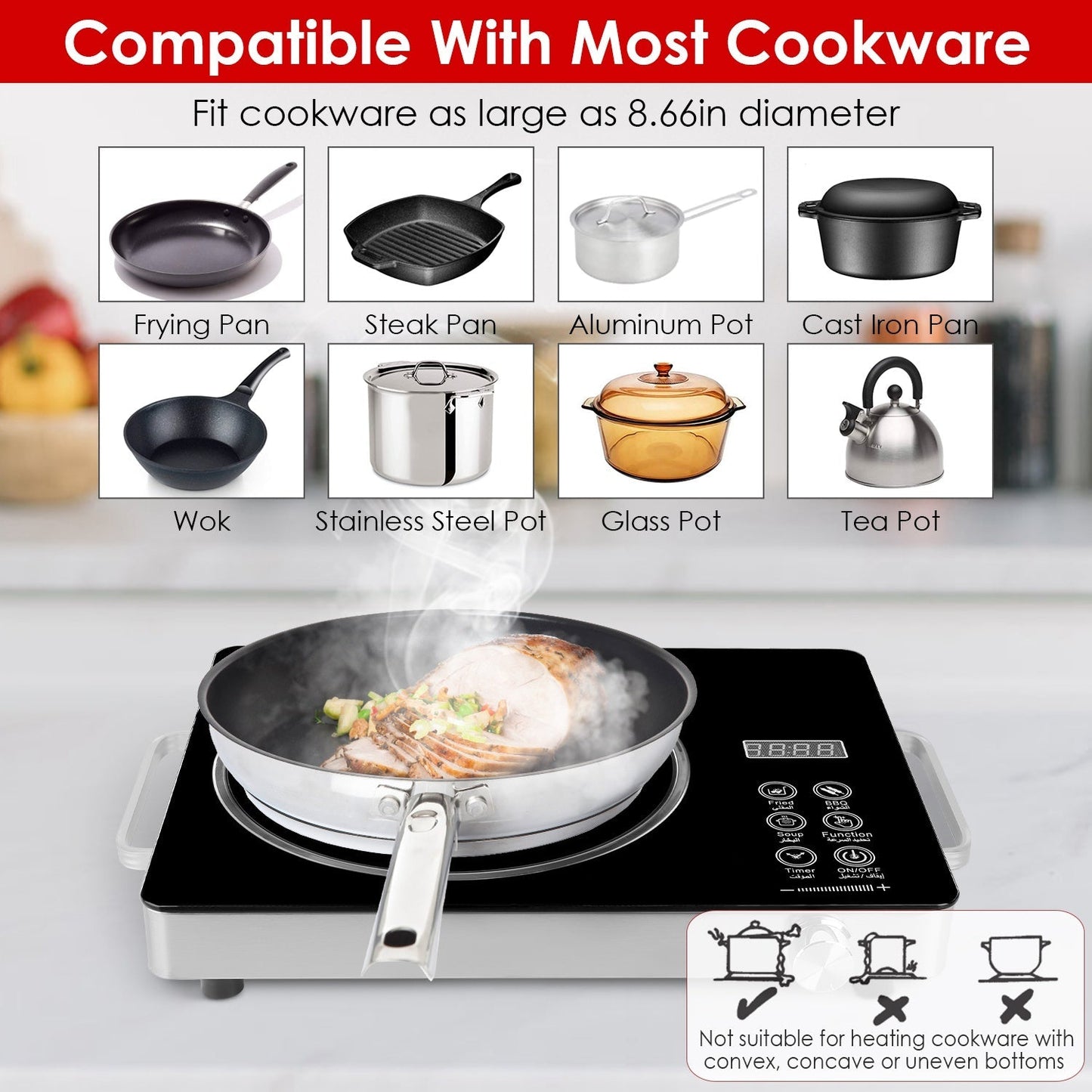 3500W Single Ceramic Electric Cooktop with 12 Power Levels & Timer
