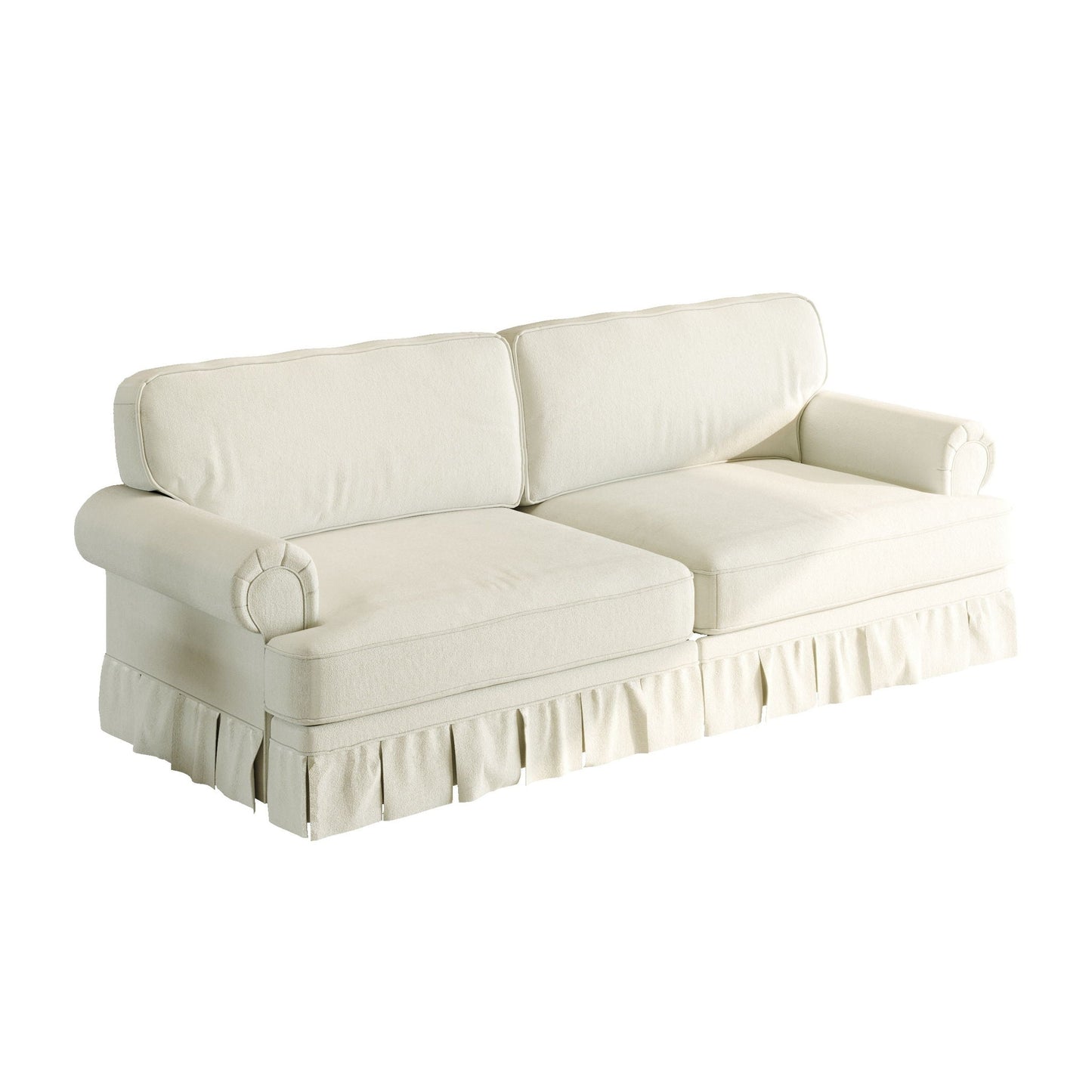 Luxuriously Comfortable Cloud Couch With Elegant Rolled Arms & Pleated Skirt Design