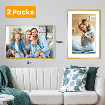 2 Packs 16x24in Picture Frames Wall Gallery Photo Frame Wall Mounted Poster Display Frame  for Horizontal Vertical Wall Mounted