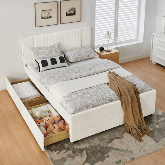 Queen Size Vertical Channel Tufted Upholstered Bed with Storage and Trundle