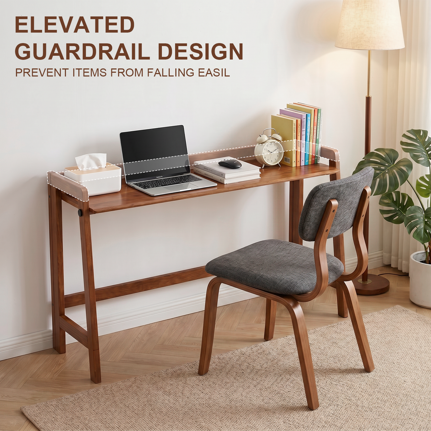 Solid Wood Folding Desk, 49" Mid Century Modern Computer Desk