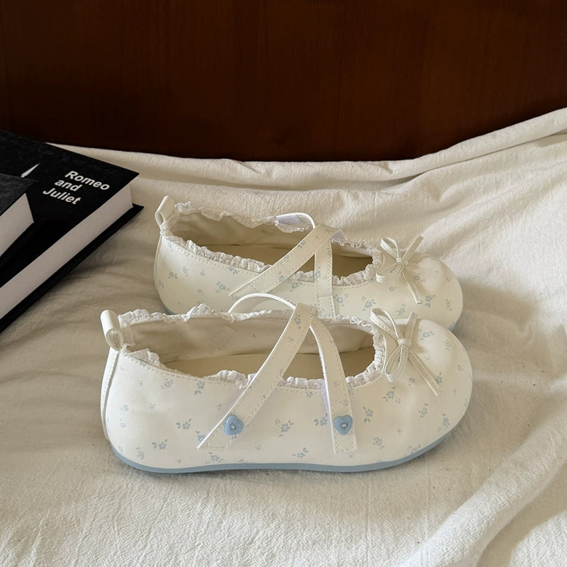 Flat Bottomed Shallow Mouth Single Shoe For Women 2026 New Summer Ballet Style Soft Sole Mary Jane Student Lace And Bean Shoes