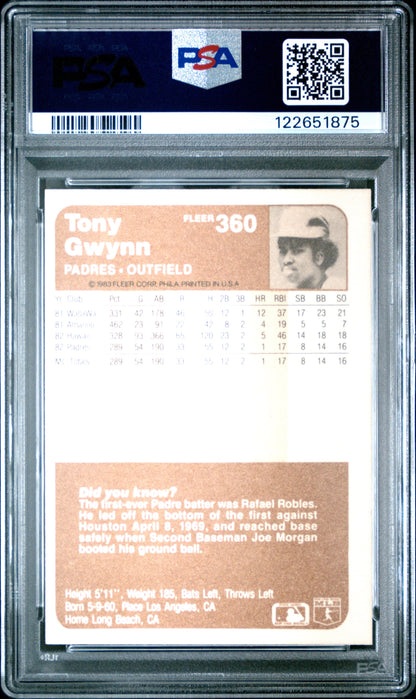 Graded 1983 Fleer Tony Gwynn #360 Rookie RC Baseball Card PSA 7 Near Mint