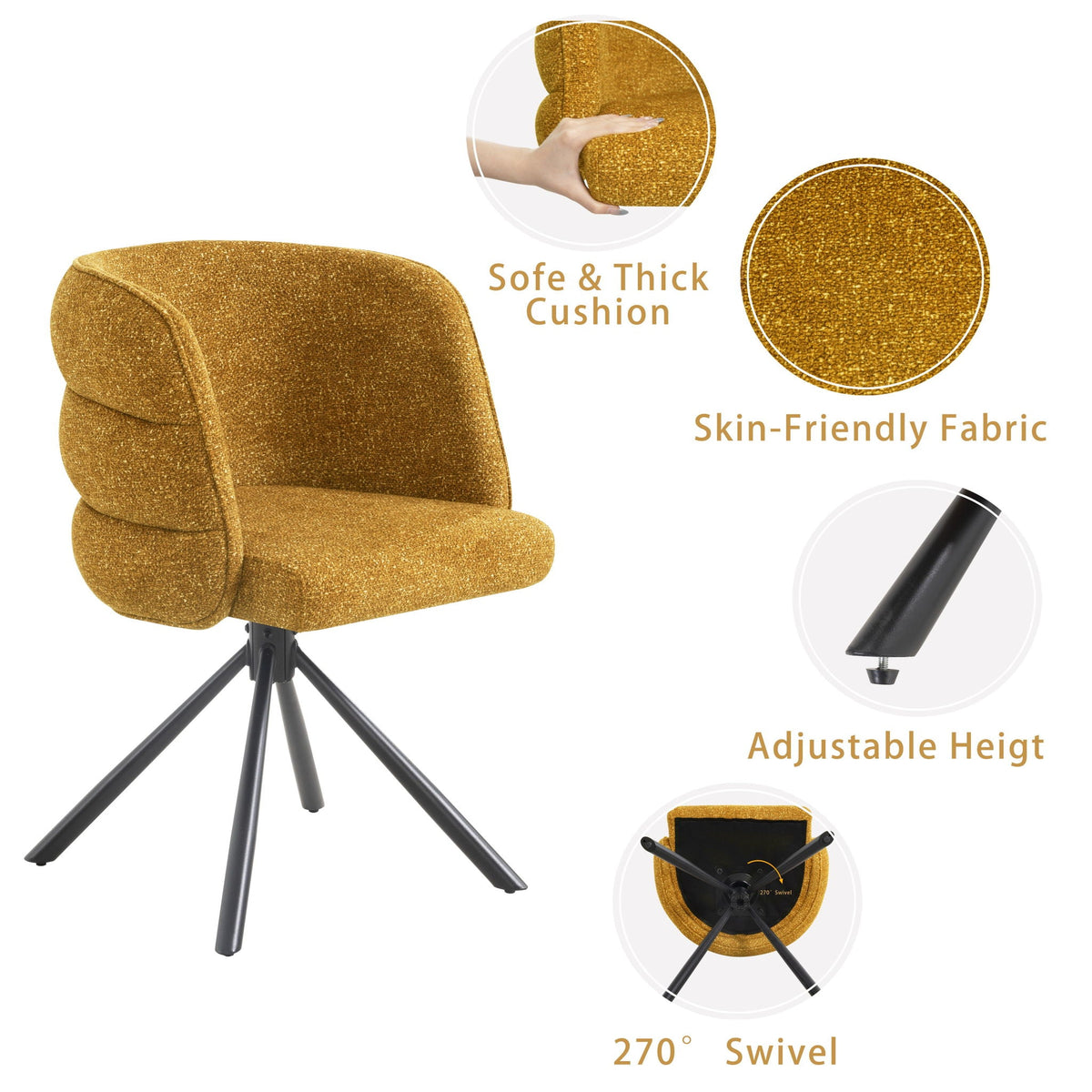 270 Degree Swivel Upholstered Desk Chairs (Set of 2)