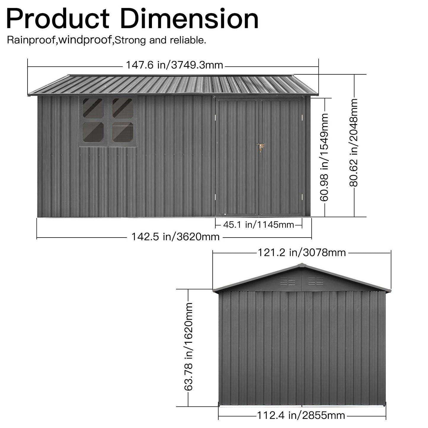12x10 Ft Metal Garden Shed for Outdoor Storage