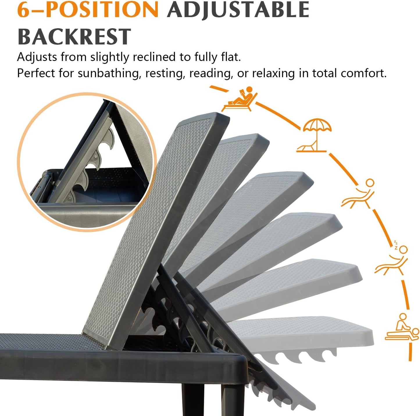 Pool Lounge Chairs Set of 2 with 6-Position Adjustable Backrest