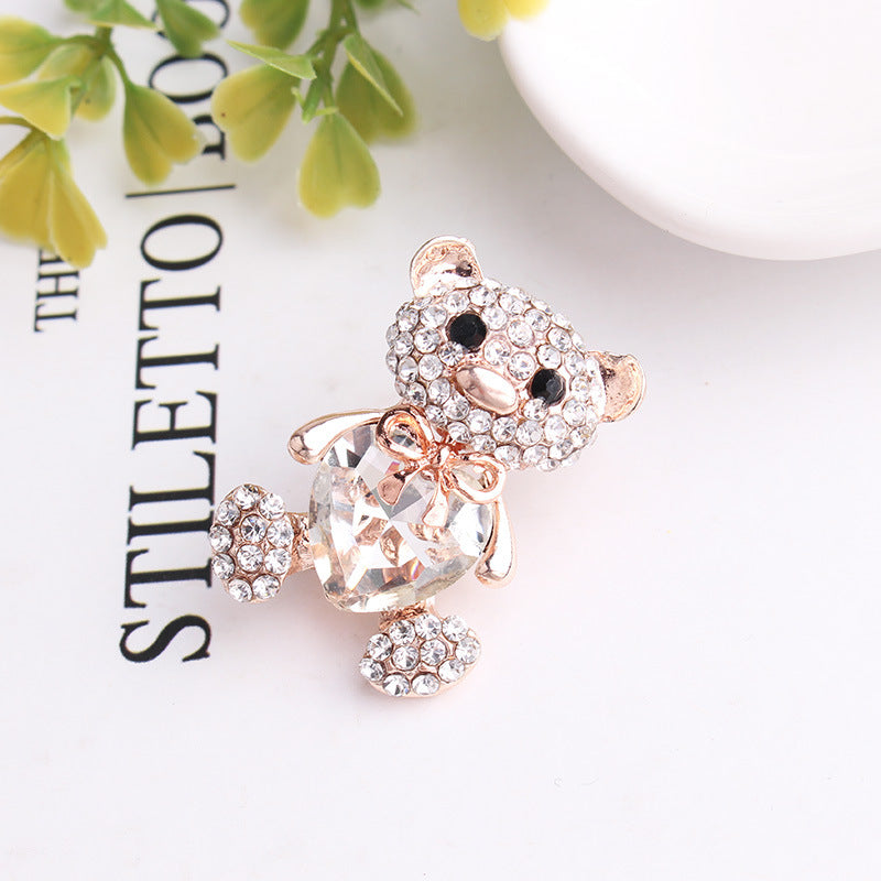 Little bear love crystal brooch female