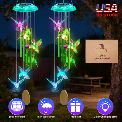 Solar Wind Chime with Color-Changing LED & Aluminum Tubes