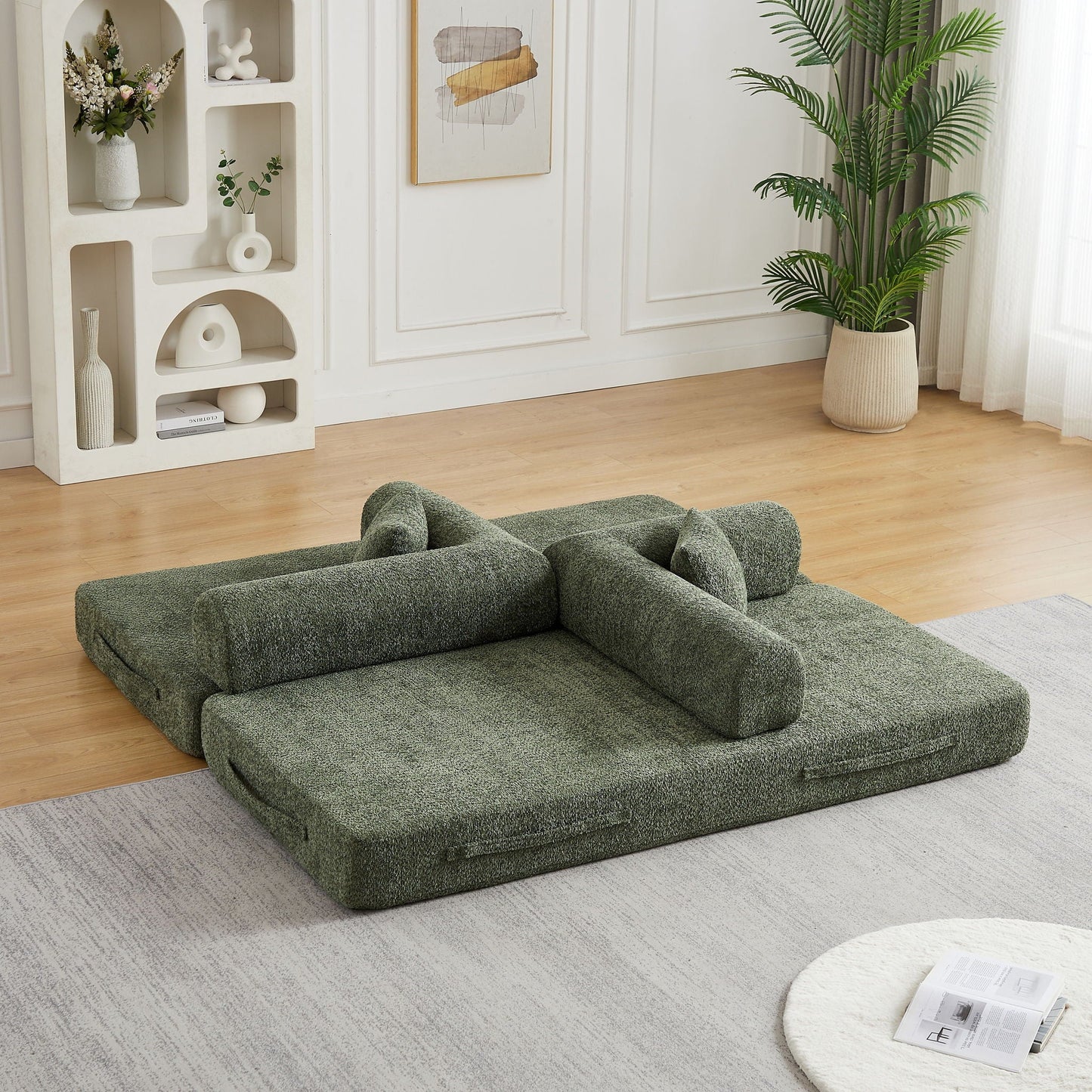 Convertible Sleeper Sofa Bed With Cylindrical Pillow