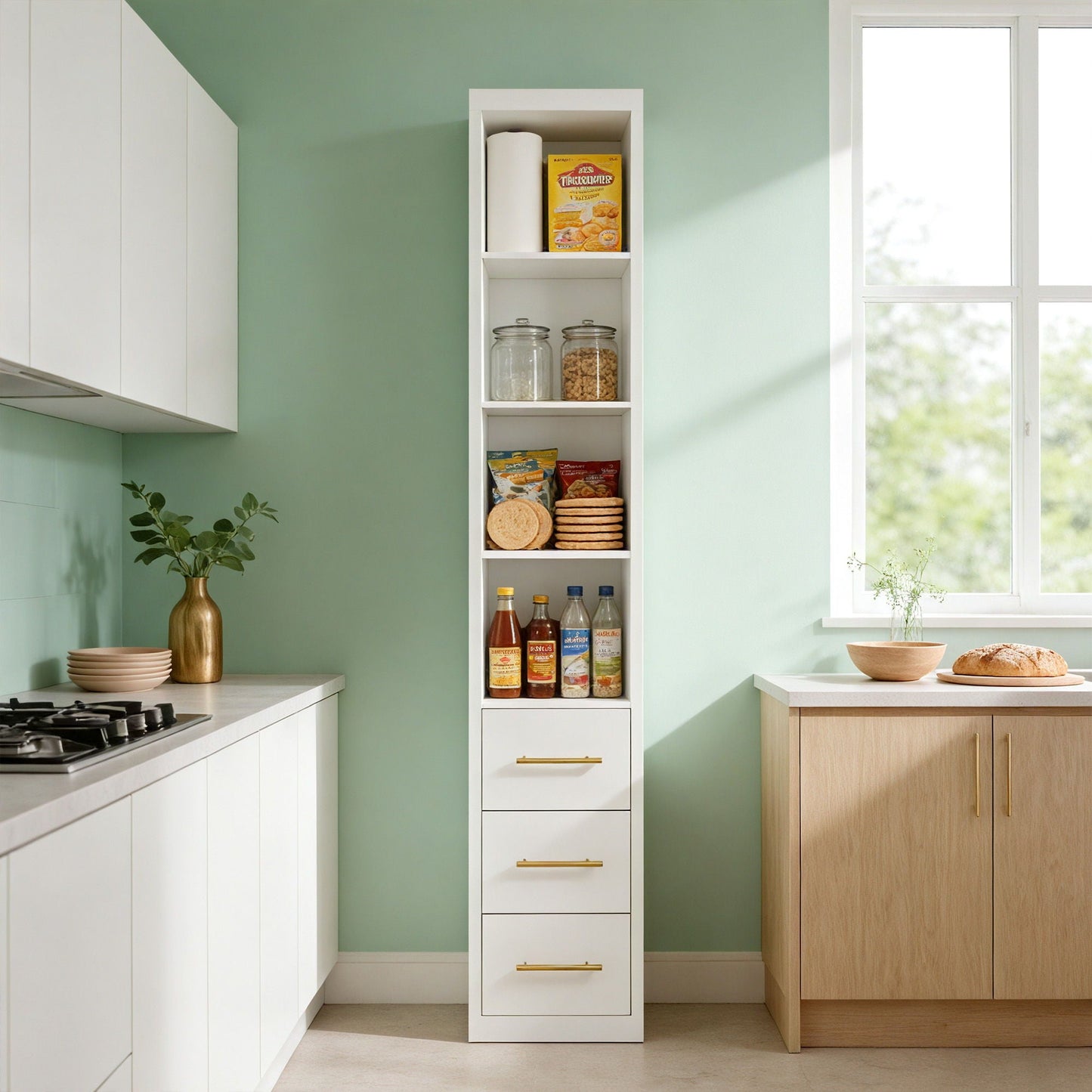 Tall Storage Cabinet With 3 Drawers For Bedroom - White