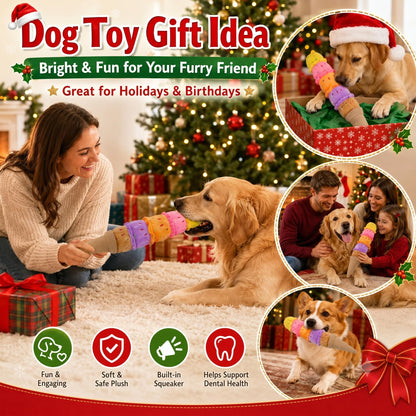 Squeaky Dog Plush Chew Toy, Interactive Tug Squeaky Toy For Chewers, Medium & Large Dogs & Fetch Play, 17.7 In Stuffed Rainbow Ice Cream Toy With Soft Short Plush For Gentle Gum Care & Boredom Relief