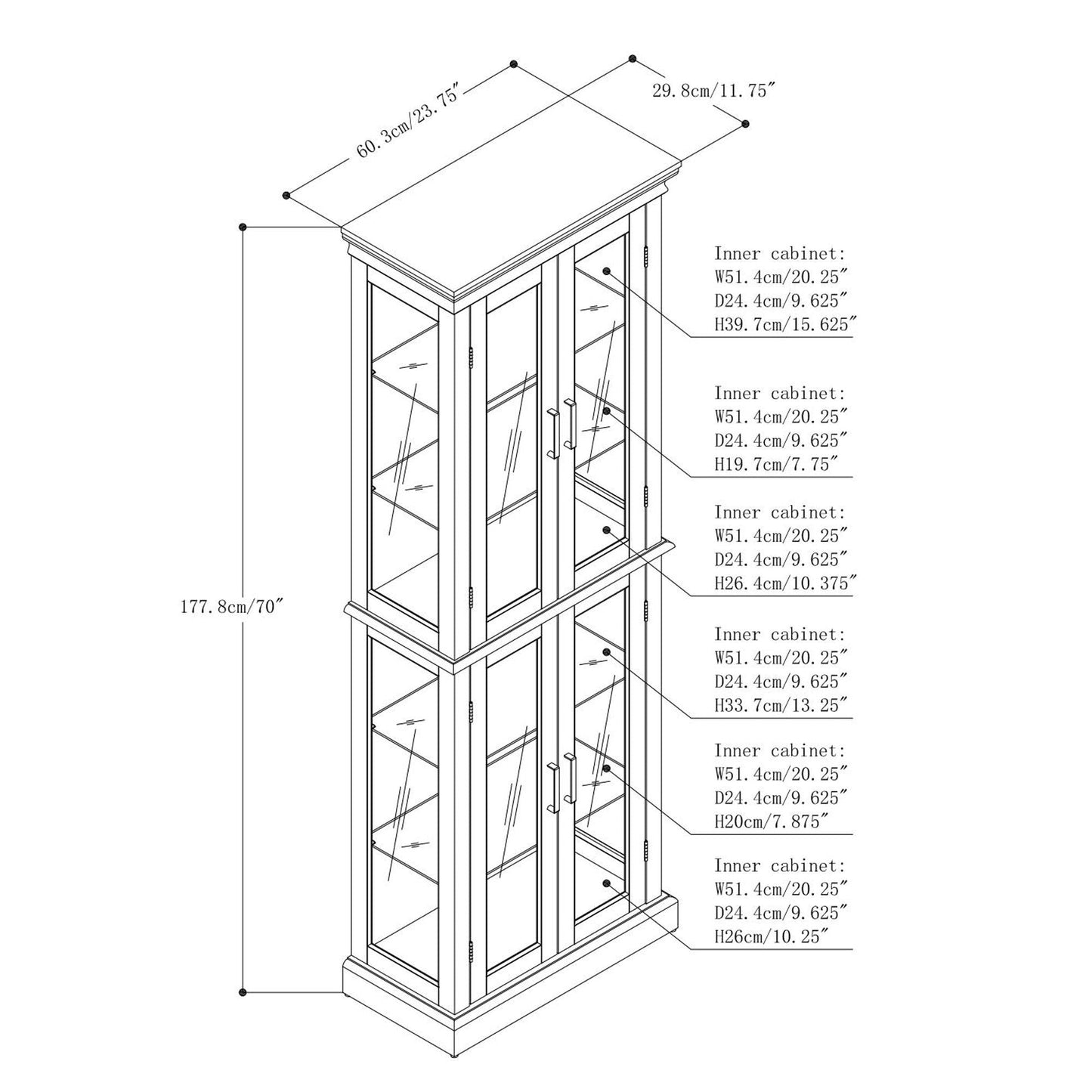 Lighted Curio Cabinet With Adjustable Shelves and Mirrored Back Panel