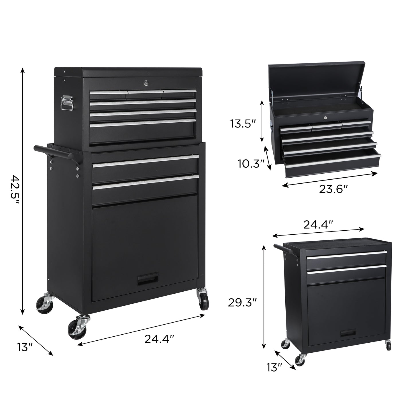 8-Drawer Rolling Tool Storage Cabinet with Detachable Top