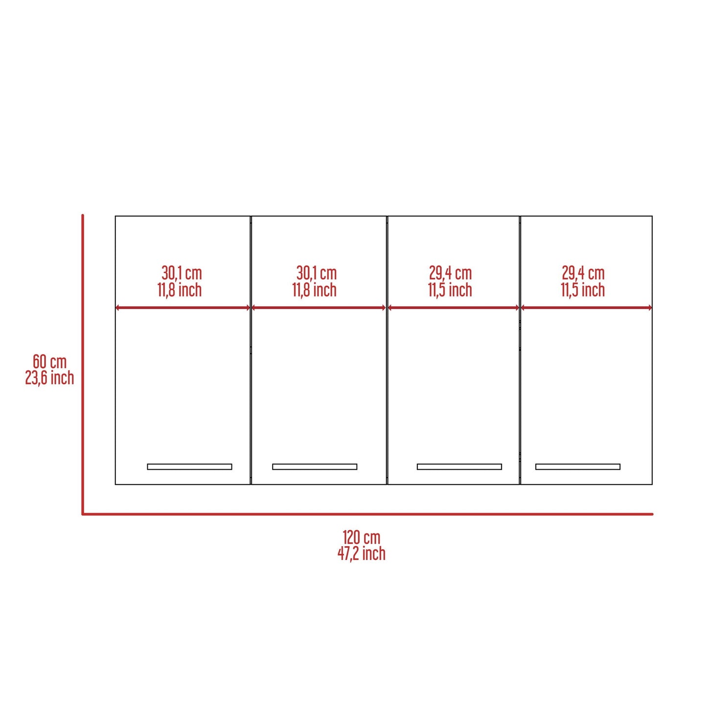 Wall Cabinet Four Doors, With Two Internal Shelves And Internal Plate And Glass Organizer - White